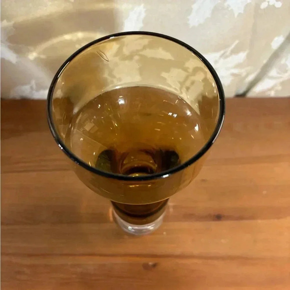 Vintage 60s Decorative Amber Glass Vase Mid Century Modern Glassware - Picture 5 of 5